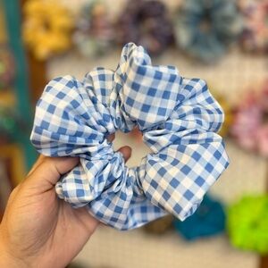 Light Blue Gingham Hair Scrunchie - Women’s Checked Hair Accessory